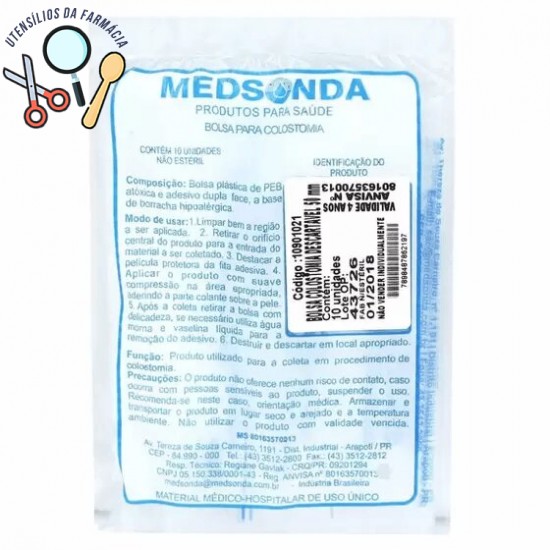 Bolsa plástica  de colostomia 50mm descartável com 10 unidades